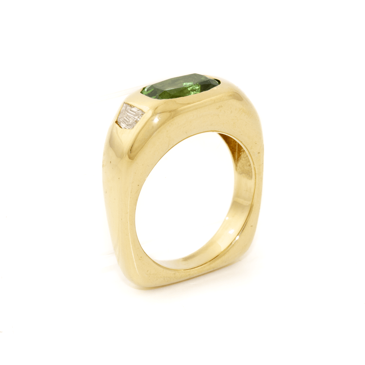 14k Gold x Squared Battista Green Tourmaline & Diamond Ring - Kingdom Jewelry