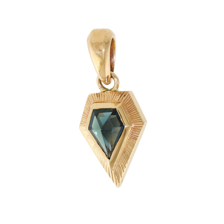 14K Gold x Teal Sapphire Art - Deco Arrowhead Sunburst Pendant - Kingdom Jewelry