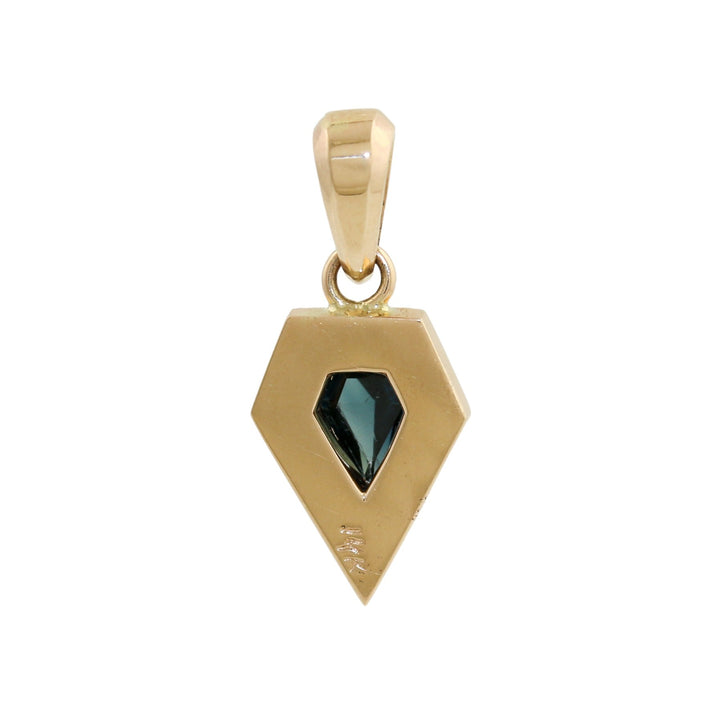 14K Gold x Teal Sapphire Art - Deco Arrowhead Sunburst Pendant - Kingdom Jewelry
