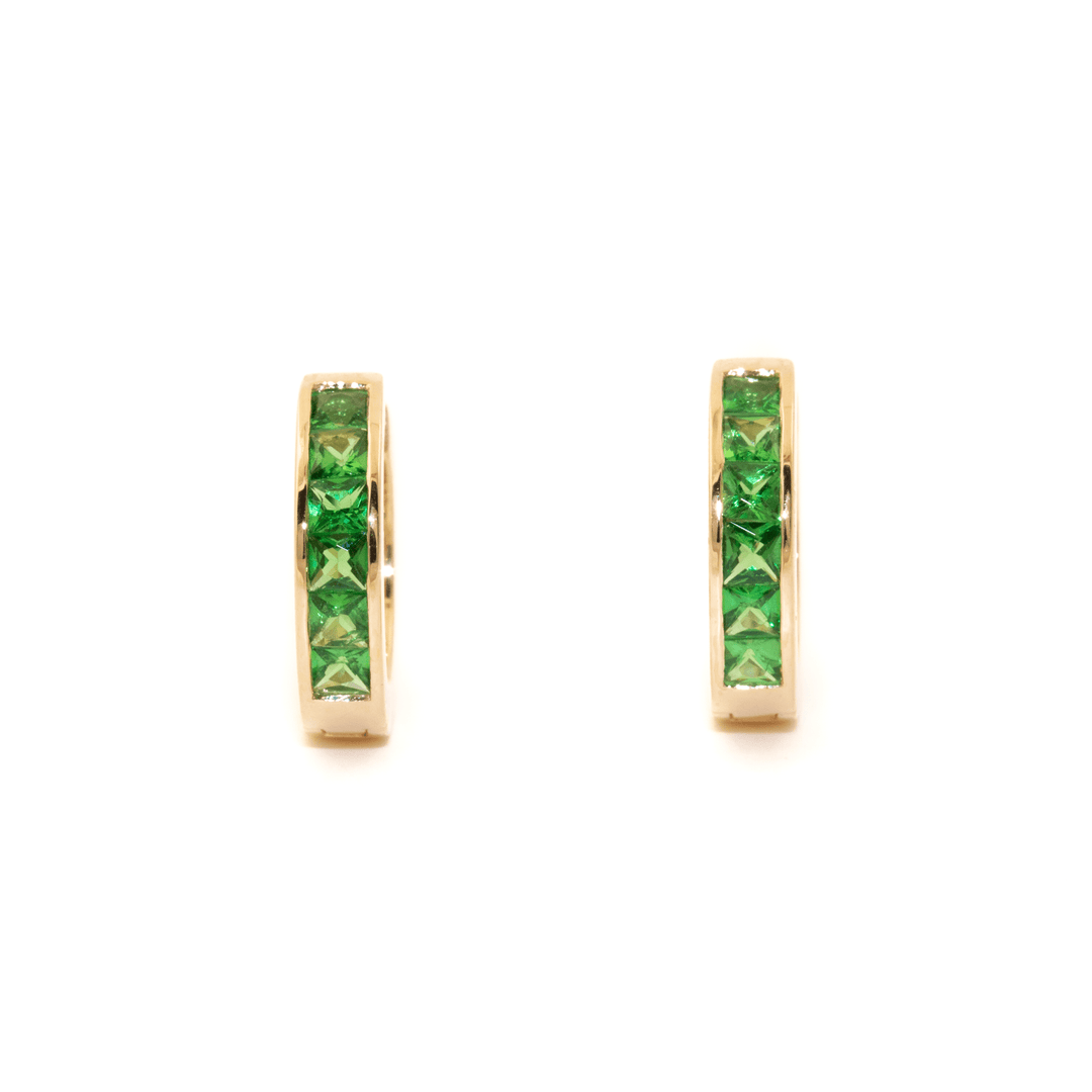14k Gold x Tsavorite Channel - Set Round Huggie Hoops - Kingdom Jewelry