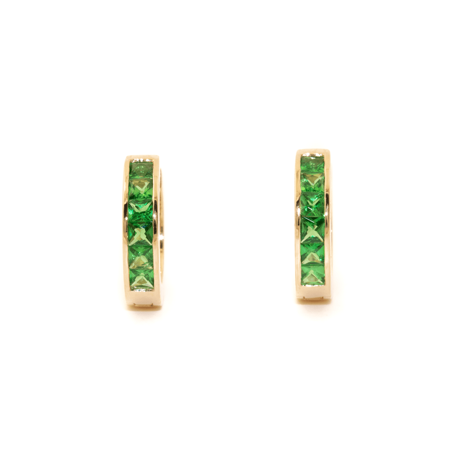14k Gold x Tsavorite Channel - Set Round Huggie Hoops - Kingdom Jewelry