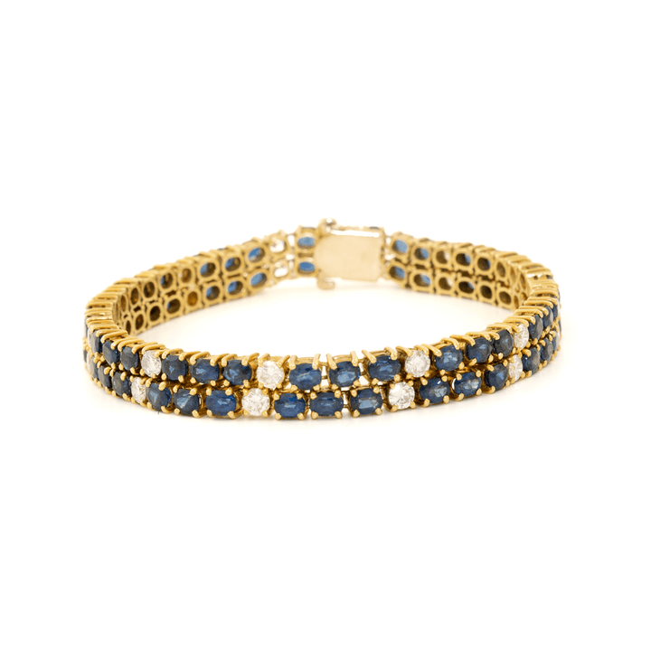 14k Gold x Twin Deep Blue Sapphire & Diamond Tennis Bracelet - Kingdom Jewelry