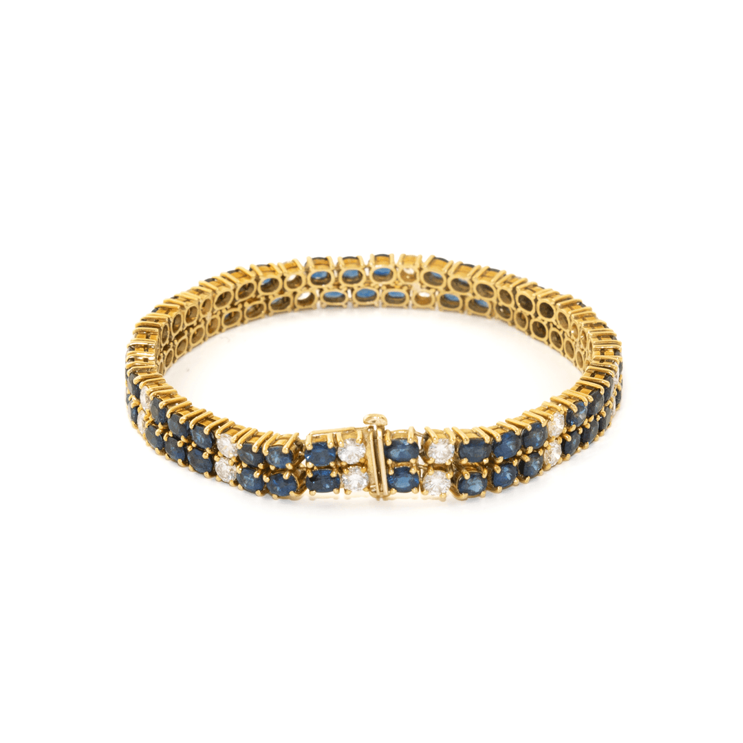 14k Gold x Twin Deep Blue Sapphire & Diamond Tennis Bracelet - Kingdom Jewelry