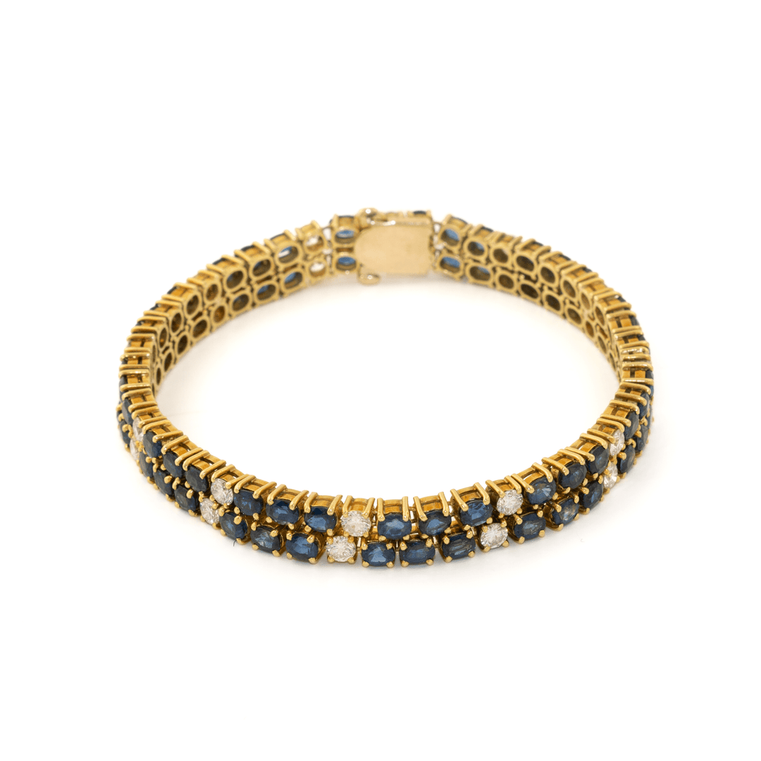 14k Gold x Twin Deep Blue Sapphire & Diamond Tennis Bracelet - Kingdom Jewelry