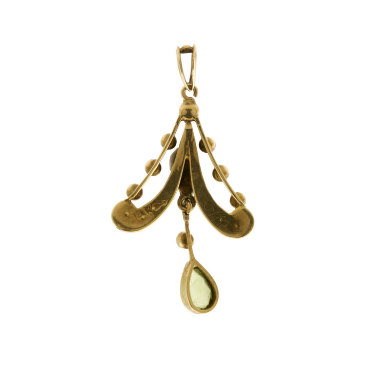 14k Gold x Victorian Peridot & Pearl Art Nouveau Charm - Kingdom Jewelry