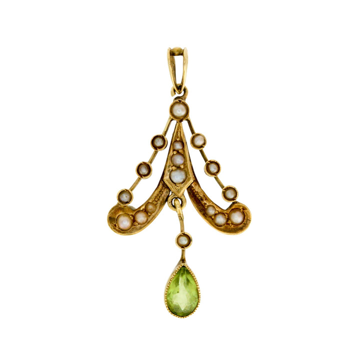 14k Gold x Victorian Peridot & Pearl Art Nouveau Charm - Kingdom Jewelry