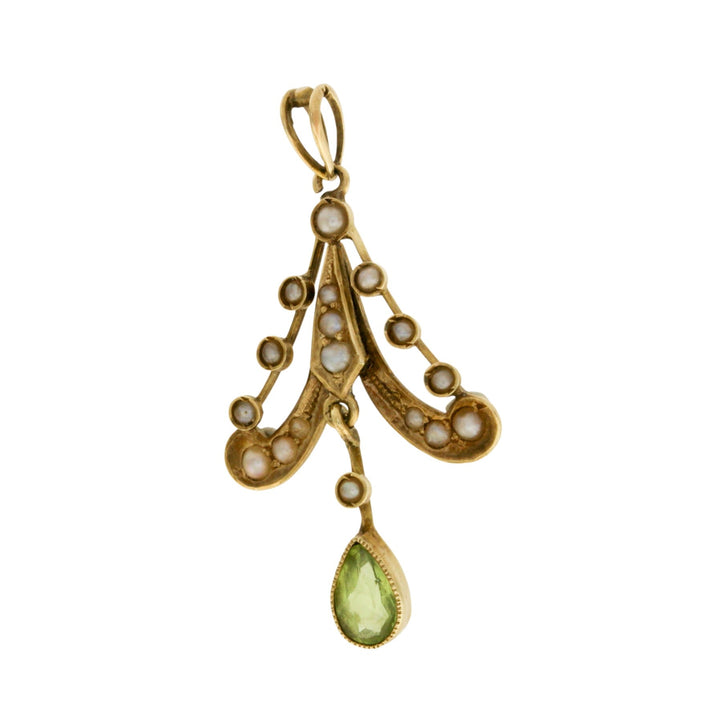 14k Gold x Victorian Peridot & Pearl Art Nouveau Charm - Kingdom Jewelry