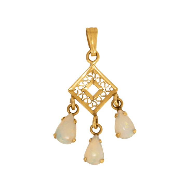 14k Gold x Victorian Triple Pear Opal Lavaliere Pendant - Kingdom Jewelry