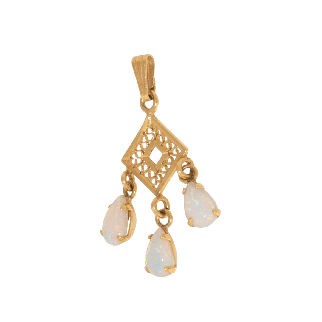 14k Gold x Victorian Triple Pear Opal Lavaliere Pendant - Kingdom Jewelry