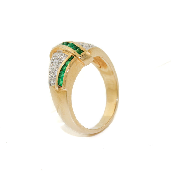 14K Gold x Vintage 0.51ctw Emerald & Pave Diamond Cocktail Ring - Kingdom Jewelry