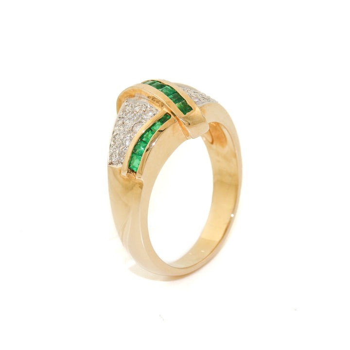 14K Gold x Vintage 0.51ctw Emerald & Pave Diamond Cocktail Ring - Kingdom Jewelry
