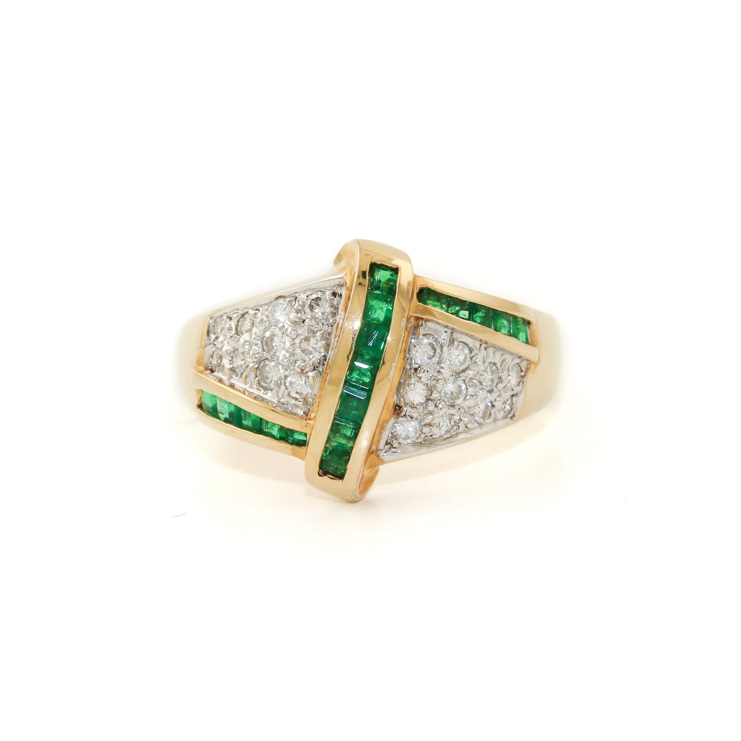 14K Gold x Vintage 0.51ctw Emerald & Pave Diamond Cocktail Ring - Kingdom Jewelry