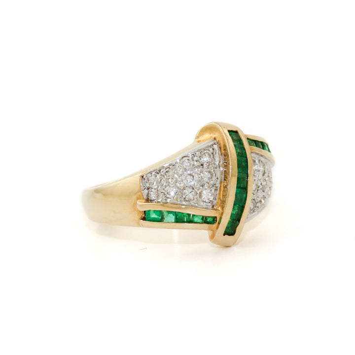 14K Gold x Vintage 0.51ctw Emerald & Pave Diamond Cocktail Ring - Kingdom Jewelry