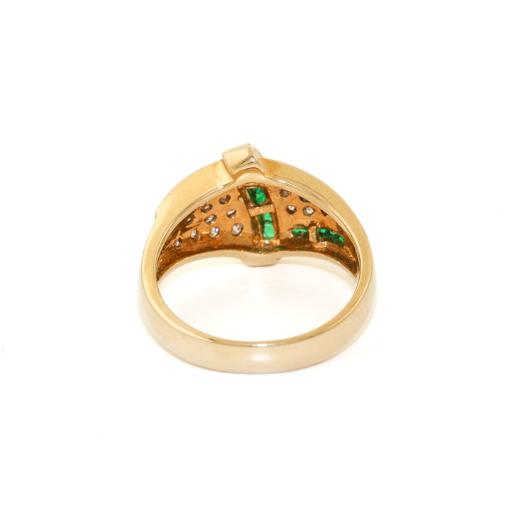 14K Gold x Vintage 0.51ctw Emerald & Pave Diamond Cocktail Ring - Kingdom Jewelry