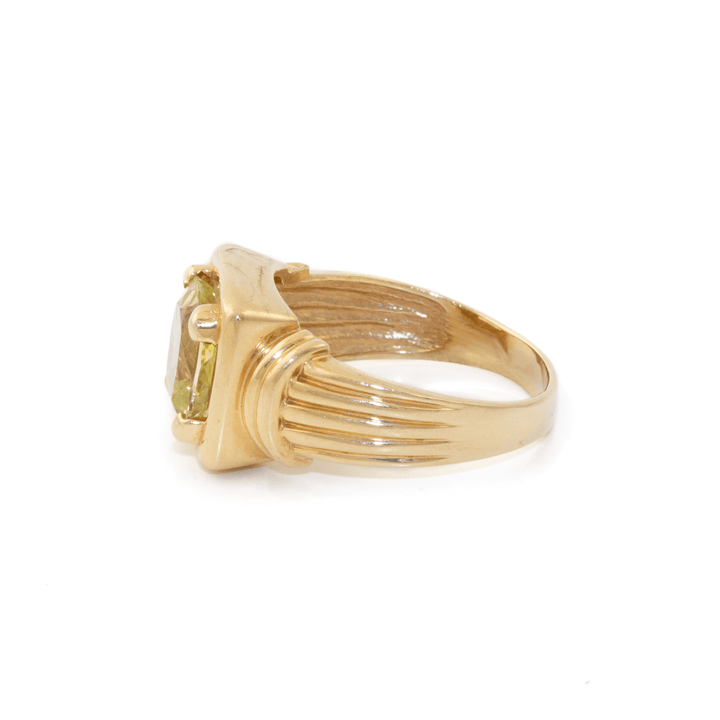 14k Gold x Vintage Cushion - Cut Citrine Art - Deco Signet - Kingdom Jewelry