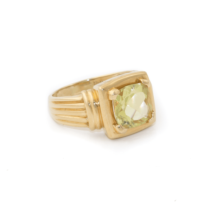 14k Gold x Vintage Cushion - Cut Citrine Art - Deco Signet - Kingdom Jewelry