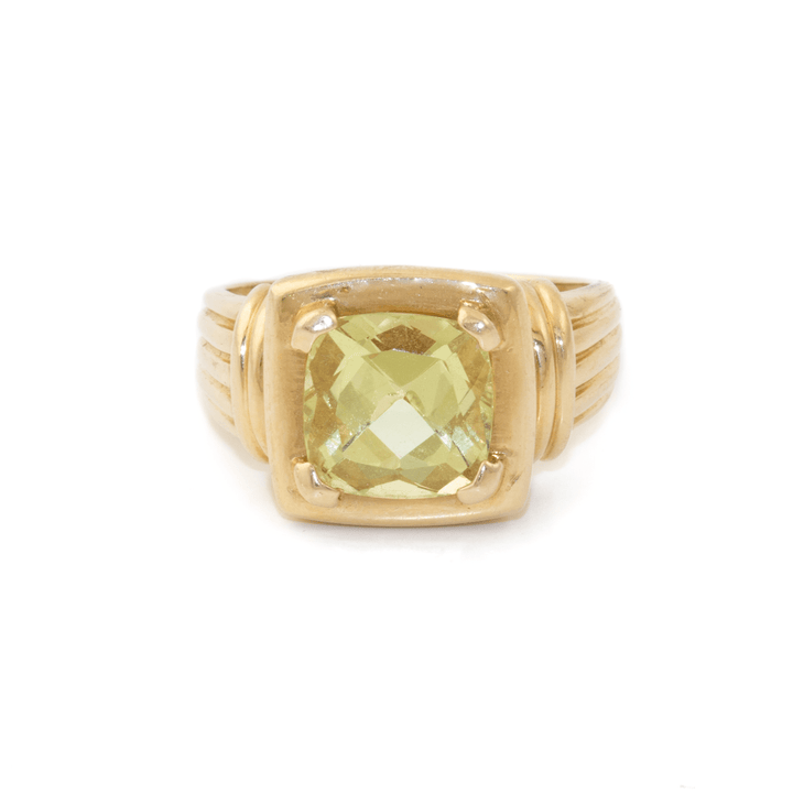 14k Gold x Vintage Cushion - Cut Citrine Art - Deco Signet - Kingdom Jewelry