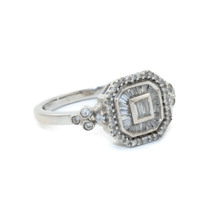 14k Gold x Vintage Illusion - Set Baguette & Pavé Diamond Art - Deco Ring - Kingdom Jewelry