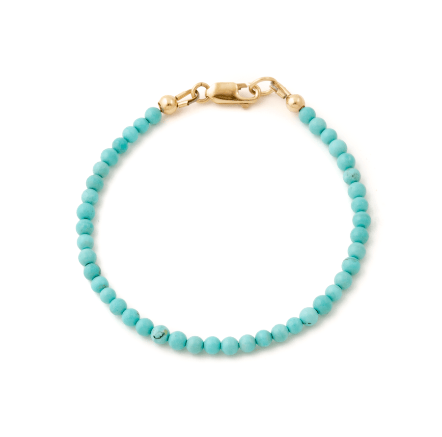 14k Gold x Vintage Persian Turquoise Petite Beaded Bracelet - Kingdom Jewelry