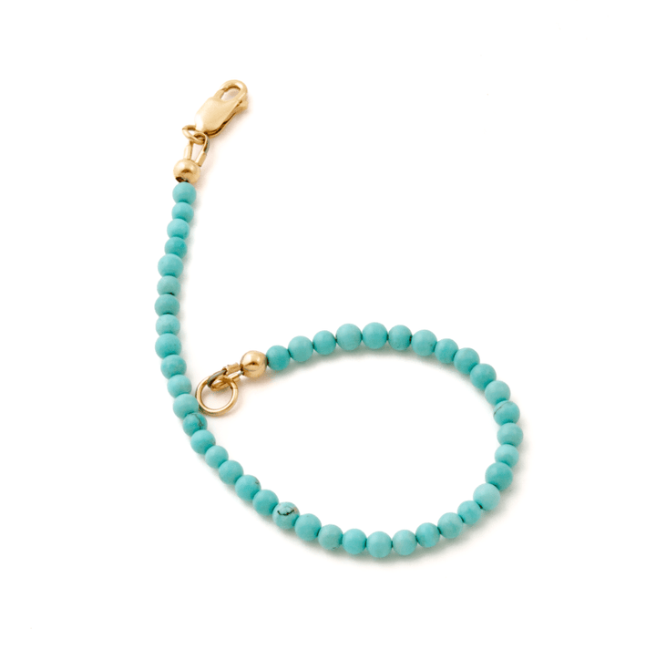 14k Gold x Vintage Persian Turquoise Petite Beaded Bracelet - Kingdom Jewelry