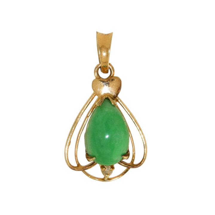 14k Gold x Vintage Teardrop Jade & Diamond Spade Pendant - Kingdom Jewelry