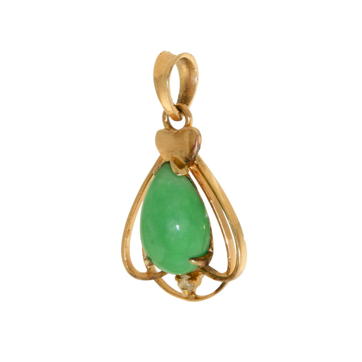 14k Gold x Vintage Teardrop Jade & Diamond Spade Pendant - Kingdom Jewelry