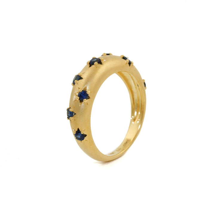 14k Matte Gold x 5mm Blue Sapphire Star Bombe Band - Kingdom Jewelry