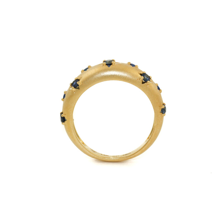 14k Matte Gold x 5mm Blue Sapphire Star Bombe Band - Kingdom Jewelry