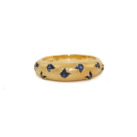 14k Matte Gold x 5mm Blue Sapphire Star Bombe Band - Kingdom Jewelry