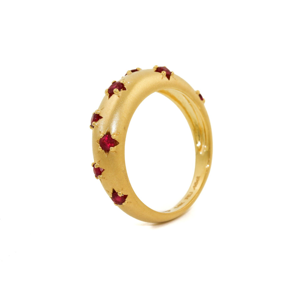 
                      
                        14k Matte Gold x 5mm Red Ruby Star Bombe Band - Kingdom Jewelry
                      
                    