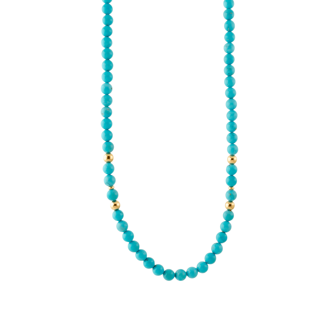 14K Natural Sleeping Beauty Turquoise AA 6mm Round Beaded Strand 19.5" - Kingdom Jewelry