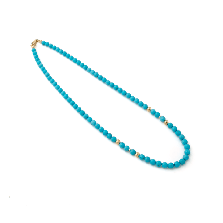 14K Natural Sleeping Beauty Turquoise AA 6mm Round Beaded Strand 19.5" - Kingdom Jewelry