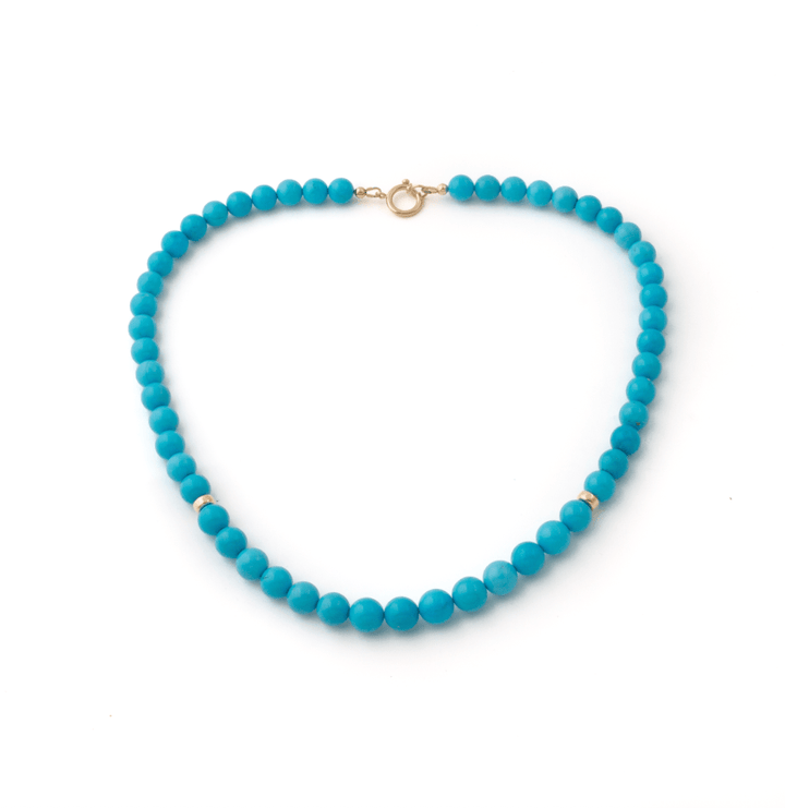 14K Natural Sleeping Beauty Turquoise AAA 9mm Round Beaded Strand 19" - Kingdom Jewelry