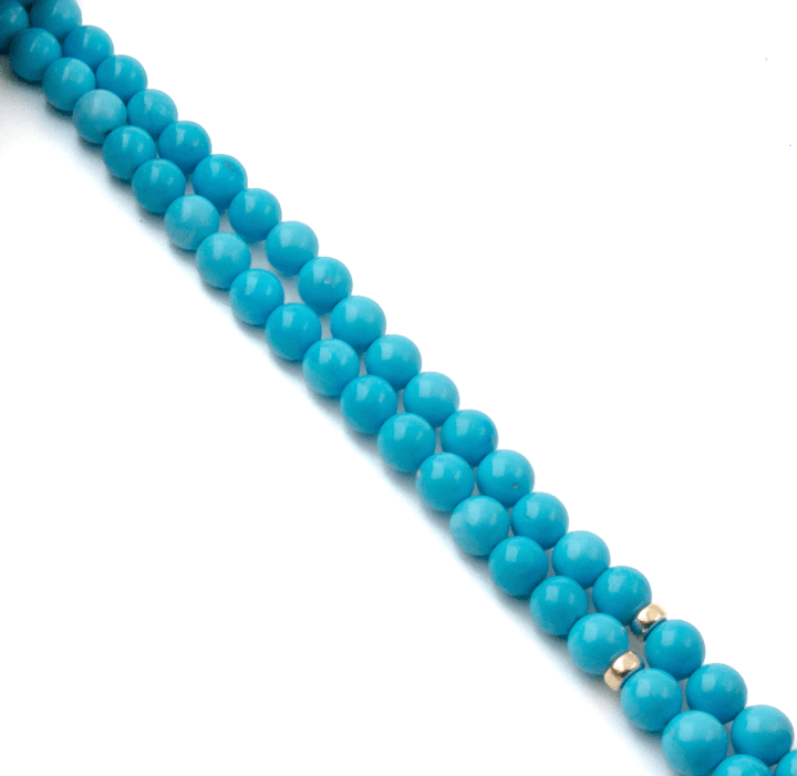 14K Natural Sleeping Beauty Turquoise AAA 9mm Round Beaded Strand 19" - Kingdom Jewelry