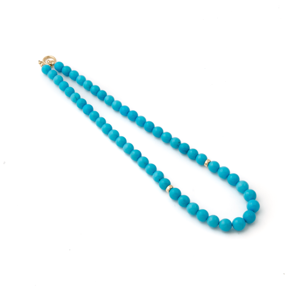 14K Natural Sleeping Beauty Turquoise AAA 9mm Round Beaded Strand 19" - Kingdom Jewelry