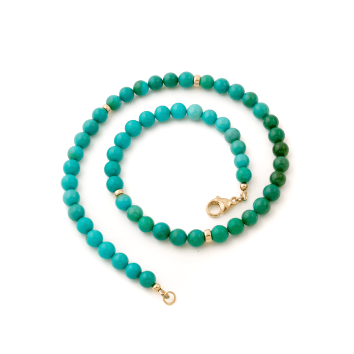 14k Ombré Sleeping Beauty Turquoise Round 8.5mm Beaded Necklace 19" - Kingdom Jewelry