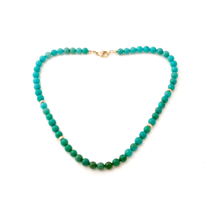14k Ombré Sleeping Beauty Turquoise Round 8.5mm Beaded Necklace 19" - Kingdom Jewelry