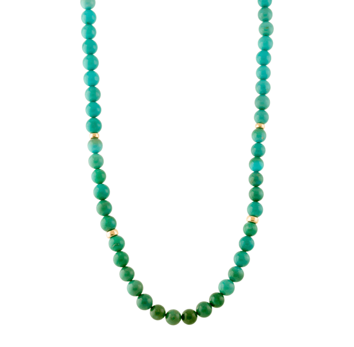 14k Ombré Sleeping Beauty Turquoise Round 8.5mm Beaded Necklace 19" - Kingdom Jewelry