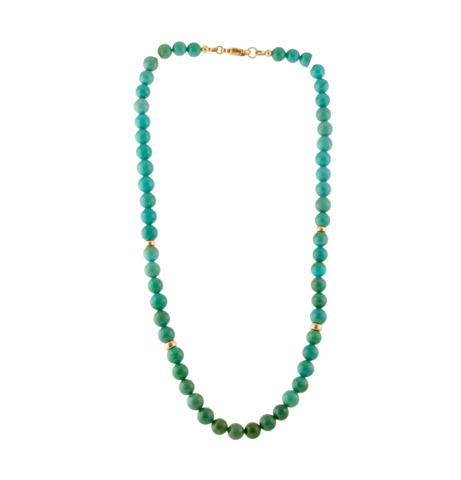 14k Ombré Sleeping Beauty Turquoise Round 8.5mm Beaded Necklace 19" - Kingdom Jewelry