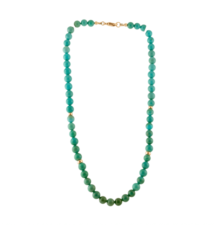 14k Ombré Sleeping Beauty Turquoise Round 8.5mm Beaded Necklace 19" - Kingdom Jewelry