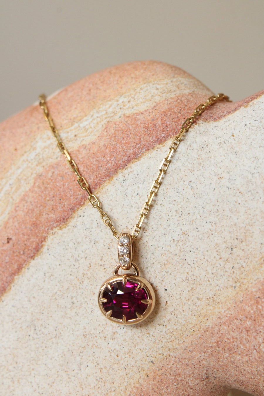 14K Purple Garnet x Natural Diamond Pendant - Kingdom Jewelry