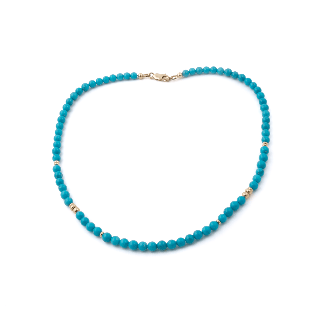 14k Rondelles x 5mm Sleeping Beauty Turquoise Beaded Necklace - 16.5" - Kingdom Jewelry
