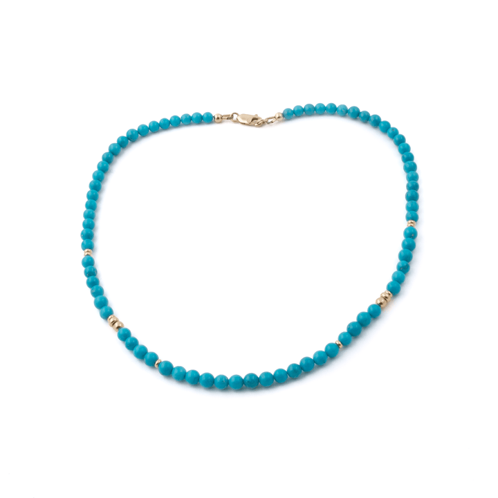 14k Rondelles x 5mm Sleeping Beauty Turquoise Beaded Necklace - 16.5" - Kingdom Jewelry