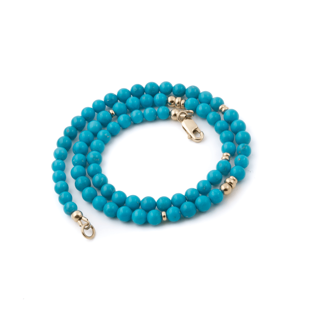 14k Rondelles x 5mm Sleeping Beauty Turquoise Beaded Necklace - 16.5" - Kingdom Jewelry