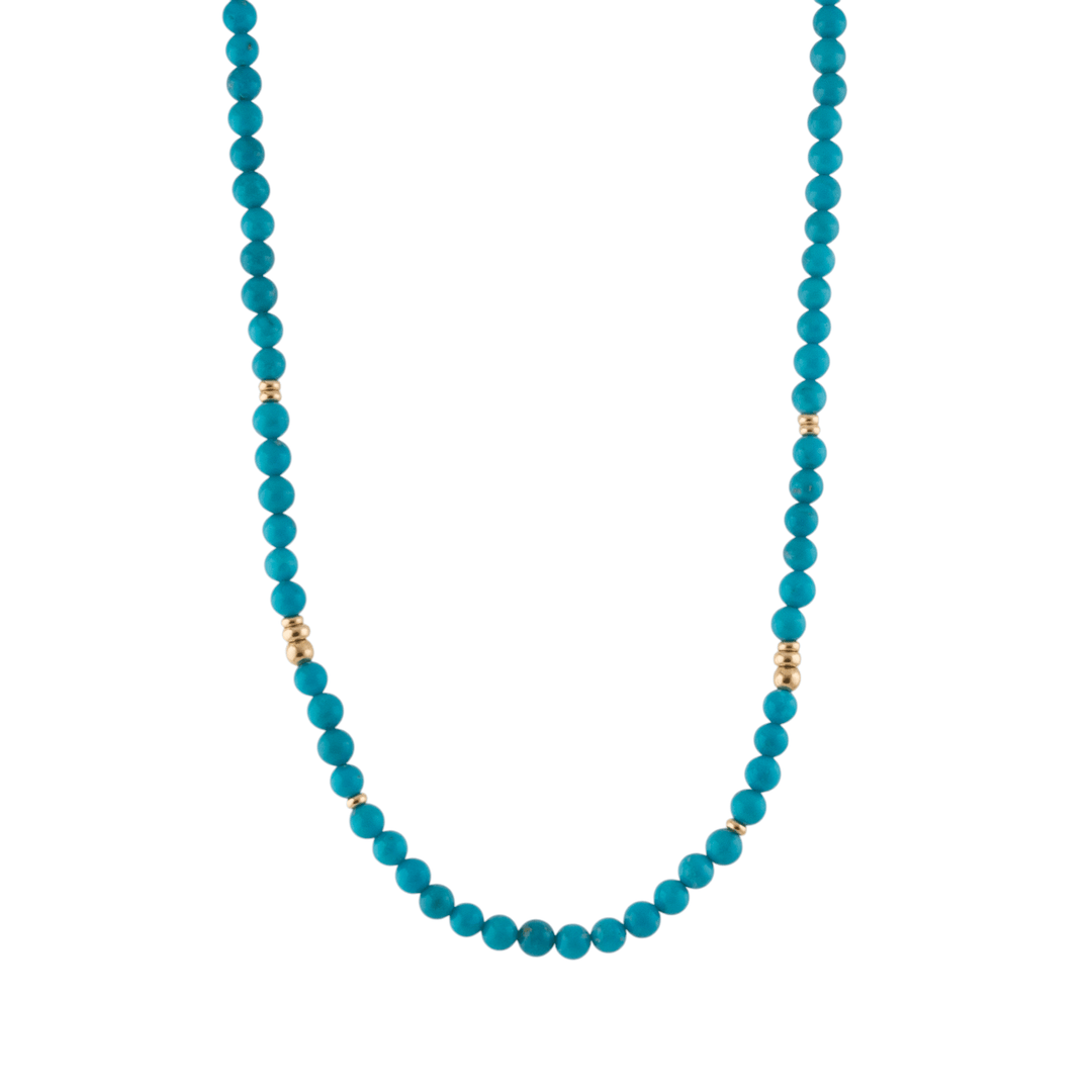 14k Rondelles x 5mm Sleeping Beauty Turquoise Beaded Necklace - 16.5" - Kingdom Jewelry