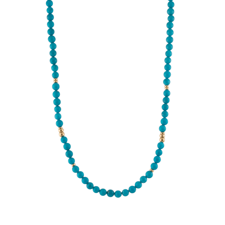 14k Rondelles x 5mm Sleeping Beauty Turquoise Beaded Necklace - 16.5" - Kingdom Jewelry