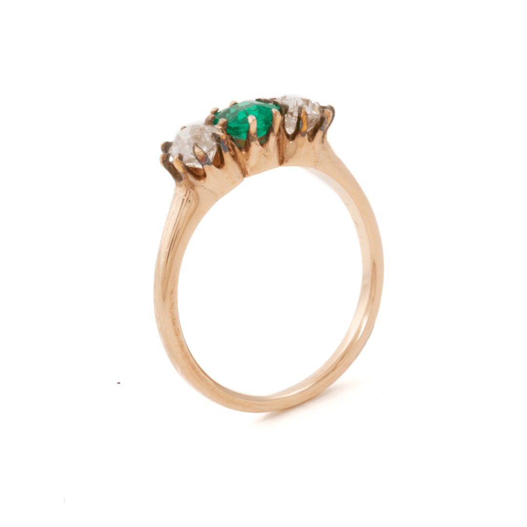 14k Rose Gold x Vintage Emerald & Diamond Trilogy Ring - Kingdom Jewelry