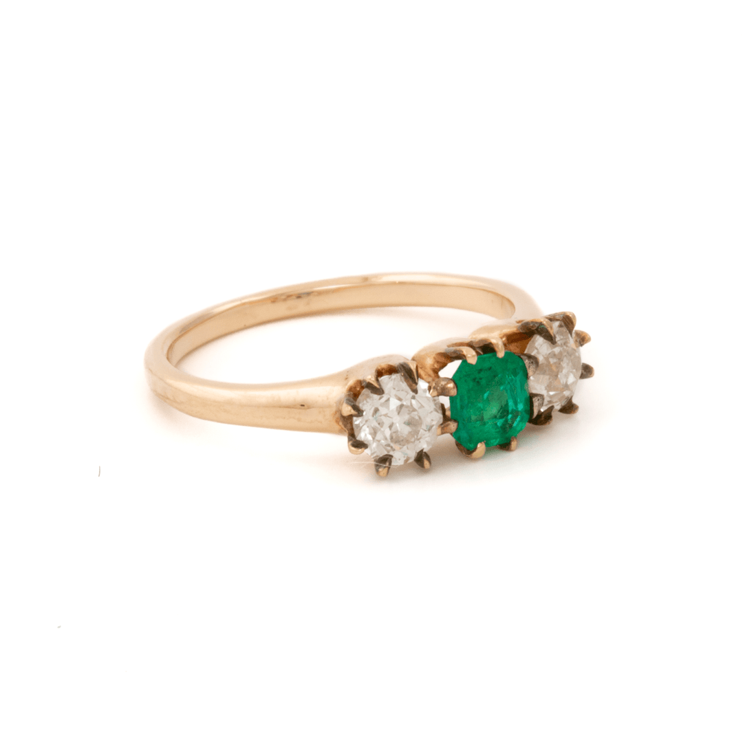 14k Rose Gold x Vintage Emerald & Diamond Trilogy Ring - Kingdom Jewelry