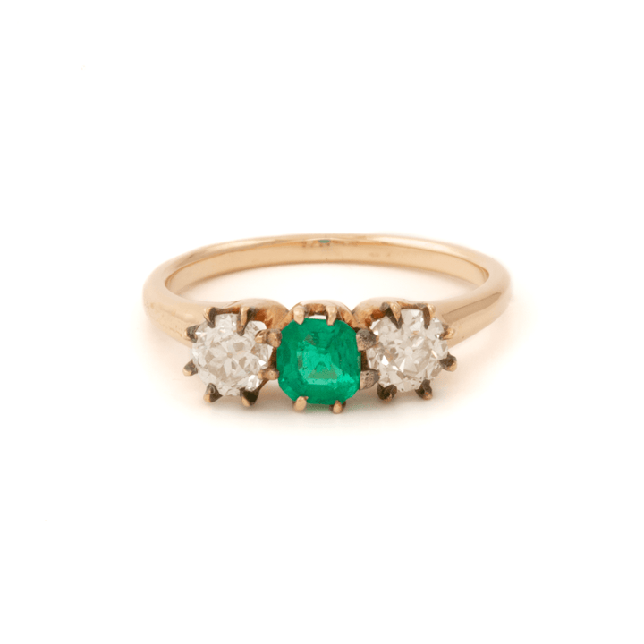 14k Rose Gold x Vintage Emerald & Diamond Trilogy Ring - Kingdom Jewelry