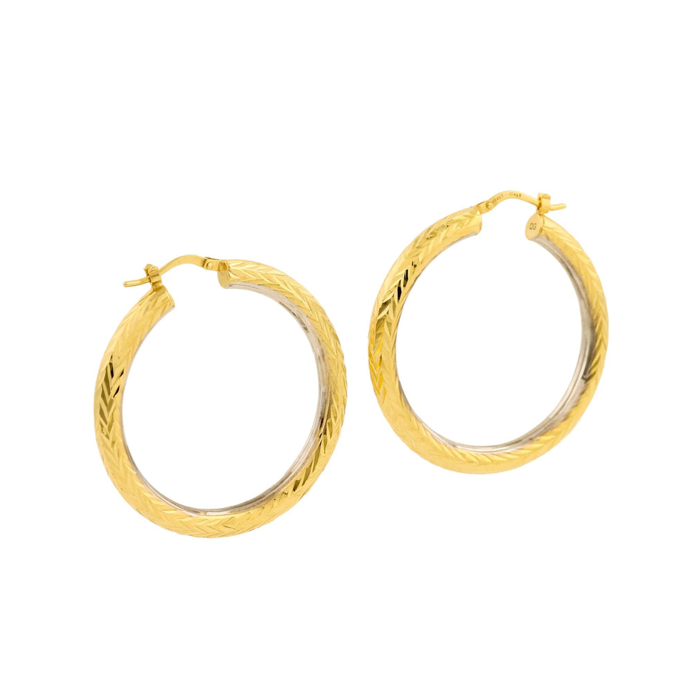 
                      
                        14k Two - Tone Gold x 4mm Chevron Textured Hoop - Kingdom Jewelry
                      
                    